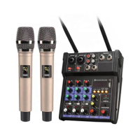 Audio mixer console with microphone/Portable Mini 4 Channel Mixer dj controller/4 Channel Console Mixer Soundcard Wireless Mic