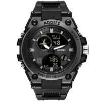 Addies Watch Men Black Sports Watches Stainless Steel Band Analog Digitai Quartz Wristwatches Reloj Hombre Relogio Masculino