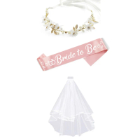 Ready- 1Set 8pc Simple Elegant Bridal Set Premium Design // Wedding Celebration Sash Crown Veil // M