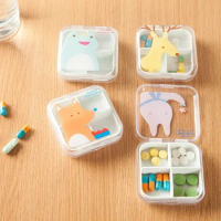 4 Slots Transparent Cute Cartoon Mini Storage Medicine Pill Box Portable Empty Plastic Container Cases Travel Accessories