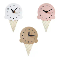 Wall Clock Ice Cream Shape Stylish Wooden Bedroom Clock for Living Room Decorating Children's Rooms Office Home Wall Decor