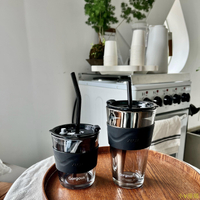小V優購ins高顏值新款咖啡杯玻璃杯子水杯北極光吸管杯大容量帶蓋竹節杯