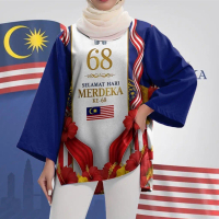 2025 Baju Raya 68th Malaysia Independence Day Jersey Bunga Raya Merdeka Shirt Irregular Slit Shirt C