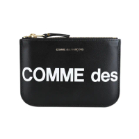 【Comme Des Garcons CDG】母親節禮物 川久保玲 經典全皮大LOGO拉鍊零錢包(黑)