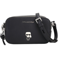 KARL LAGERFELD K/Ikonik 卡爾 金屬老佛爺字母徽標牛皮斜背相機包(黑色)