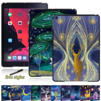 Tablet Hard Shell Case for Apple IPad 8 2020 10.2 Inch Anti -cratch Slim Paint Pattern Plastic Protective Case + Free Stylus