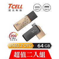 [超值兩入]TCELL冠元 Type-C USB3.2 64GB 雙介面OTG大正浪漫隨身碟
