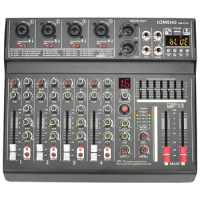 LOMEHO 4 Channel Mixing Console 7 Band EQ 48V DJ Remote Control 16 Effects Karaoke Bluetooth Home Party Audio Sound Mixer AM-UT4