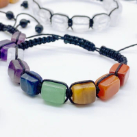 Natural Amethyst Beads Crystal Stone Healing Balance Charm Bracelet 7 Chakra Beaded Anxiety Bracelets For Women Men Jewelry