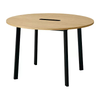 MITTZON 會議桌, 圓形 實木貼皮, 橡木/黑色