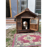 Nordic Solid Wood Kennels Outdoor Waterproof Dog Houses Pet Villa House for Dogs Simple Outdoor Fenced Pet House Big Dog House