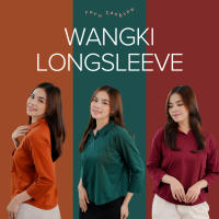 Atasan Wanita Kaos Kerah V-Neck Wangki Long Sleeve Aera Korean Polo T-Shirt Style Lengan 7/8 Cotton 