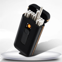 Metal 20pcs Capacity Cigarette Box Lighter with USB Electronic Lighter Cigarette Holder Plasma Arc Lighter Waterproof Men Gift