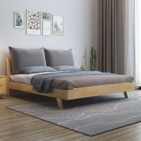 北歐全實木床現代簡約雙人床小戶型木床架帶軟靠經濟型家具新中式