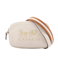 【COACH】素面荔枝紋馬車圖案斜背/腰包(白色)