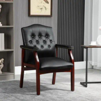 Black Ergonomic Leather Mid-Back Office Executive Guest Chairs with Padded Seat and Arms - Comfortable Reception Side Chair for
