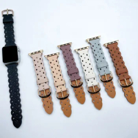 Apple leather strap with lace edge hollowed out suitable for Applewatch strap SE 4 6 7 represents strap iwatch