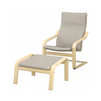 POÄNG 扶手椅及腳凳, 實木貼皮, 樺木/knisa 淺米色