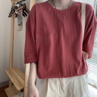 磚紅色t恤女短袖衣服夏季年新款韓版寬松百搭中長款上衣ins潮
