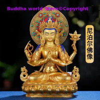 38CM high grade quality Buddha statue Buddhism Nepal Tibet temple Four arm Avalokitesvara Guanyin BLESS safe health good luck