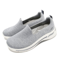 【SKECHERS】休閒鞋 Go Walk Arch Fit 寬楦 女鞋 郊外 健走踏青 懶人鞋 避震 緩衝 回彈 灰 白(124480WGRY)