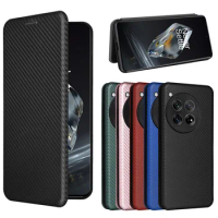 For OnePlus 12 Case Luxury Flip Carbon Fiber Skin Magnetic Adsorption Case For OnePlus 12 OnePlus12 Phone Bags For One Plus 12