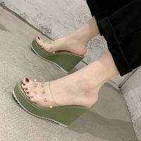 涼拖鞋女2021年新款夏季韓版透明方跟鉚釘鞋女仙女風中跟一字拖