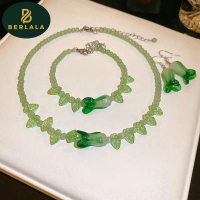 Berlala Fashion Jade Resin Bamboo Jewelry Set | Set Perhiasan Fashion Wanita Kalung Gelang Giok Resi