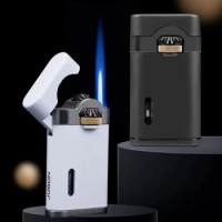 JOBON Retro Mechanical Metal Butane Gas Lighter Outdoor Windproof Gear Linkage Ignition Blue Flame Torch Portable Cigar Lighter