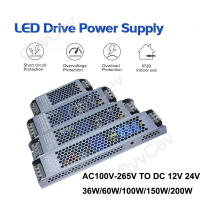 Bekalan Kuasa Pemandu Jalur LED, 36W / 60W / 100W / 150W / 200W, AC110-265V hingga DC12V / 24V, Peny