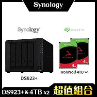 Synology DS923+ 4Bay NAS 網路儲存伺服器＋希捷 Seagate 4TB NAS專用硬碟-兩入組