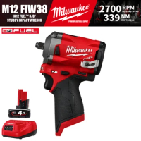 Milwaukee M12 FIW38/2554 Kit M12 FUEL™ 3/8" Stubby Brushless Cordless Impact Wrench 12V Power Tools 339NM With Battery Charger