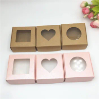 Wholesale 50pcs Kraft Paper Box Transparent PVC Window Soap Boxes Jewelry Gift Packaging Box Wedding Favors Candy Box