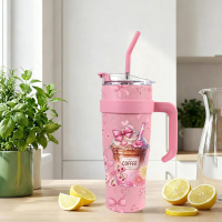 Coffee Pink Bow Butterfly Flower Heart Whipped Cream Cherry40oz stainless steel insulated water bott