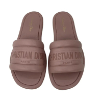 PRE-OWNED DIOR SHOES SANDALS EVERY-D SLIDES EMBOSSED LEATHER NUDE PINK #39 (RUUL/QNANZ)
