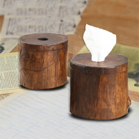 實木卷紙盒 泰國進口木質復古桌面卷紙筒創意簡約客廳圓形紙巾盒