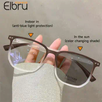 Elbru Photochromic Myopia Glasses Unisex Anti Blue Light Nearsighted Glasses Women Men Vintage Color Change Sun Glasses Eyewear
