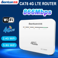 Benton CAT6 4G+ LTE Router 2.4G 5.8G WiFi 300Mbps 866Mbps Dual Band Wireless Router Repeater VPN Router Modem 1000Mbps WAN LAN