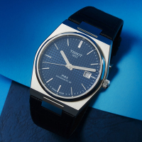 TISSOT天梭 官方授權 PRX系列 皮帶款 復古簡約機械腕錶-藍 禮物推薦 畢業禮物 40mm/T1374071604100