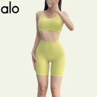 ALO YOGA บราสปอร์ตแบบเปลือย บราโยคะ บราสามเหลี่ยมไม่มีหลัง บราสปอร์ตเซ็กซี่ วิ่ง กันกระแทก เสื้อกั๊ก