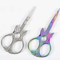 Stainless Steel Eyebrow Scissors Guitar Shaped Cosmetic Tools Home Made Hand Thermal Vintage Pattern Tailor Sewing
