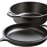2-in-1 Cast Iron Combo Cooker - 3.2 Deep Pot Cooker + 10.25 Inch Frying Pan - Use in the Oven, on the Stove, Grill