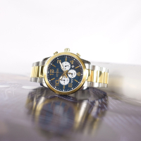 CITIZEN 星辰表 / AN8059-56L / 經典商務 三眼計時 日期 不鏽鋼手錶/藍x鍍金-42mm