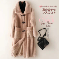 2023 Winter New Granular Sheep Fleece Coat for Women's Mid length Lamb Fur and Fur Integrated Warm Fur Coat