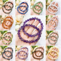 Natural Stone Beads Bracelet For Women Men Crystal Quartz Jade Jewelry Amethyst elastic cord bangle Souvenir Gift