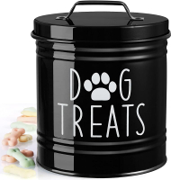 Small Dog Treat Container Airtight - 6" Tall X 4.9" Round Black Dog Treat Jar for Kitchen Counter - 