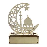 Wooden Ramadan Eid Mubarak Decorations For Home Moon Led Candles Light Things For The Home Decoration Room Desk Accessories