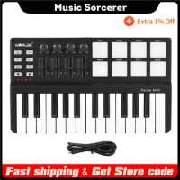 WORLDE Panda mini Portable 25-Key USB MIDI Keyboard and Drum Pad MIDI Controller Keyboard Instrument MIDI Pad Controller piano