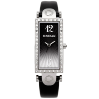 MORGAN 古典方型鑽時尚腕錶-銀x黑37mmX18mm