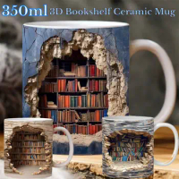 350ml 3D Bookshelf Mug Library Mug Book Lovers Coffee Cup Ceramic 3D Effect Creative Space Design Mug Christmas Gifts For Reader